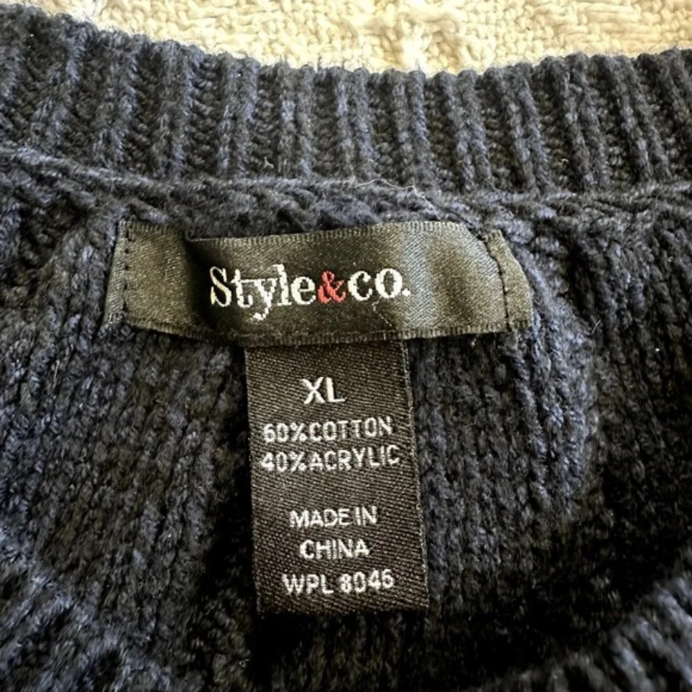 Navy Blue Cable Knit Sweater Dress Tunic Style &‎ Co Pockets XL Cozy Minimalist
